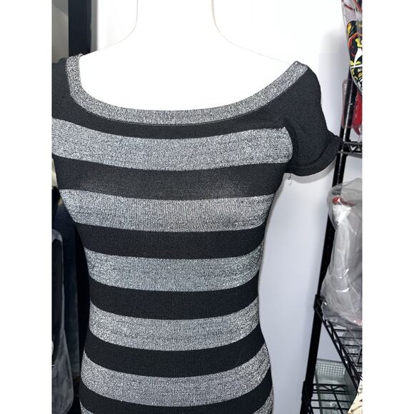 Say What! Women’s Y2K Style Black and Silver Striped Pencil Dress Size Small - Picture 5 of 6